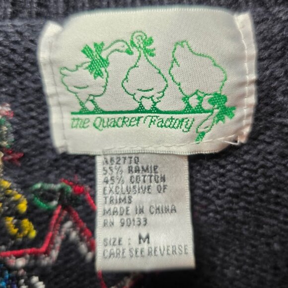 Vtg QUACKER FACTORY Black Cardigan Sweater Holiday Christmas Angels Holly Stars - Picture 10 of 11